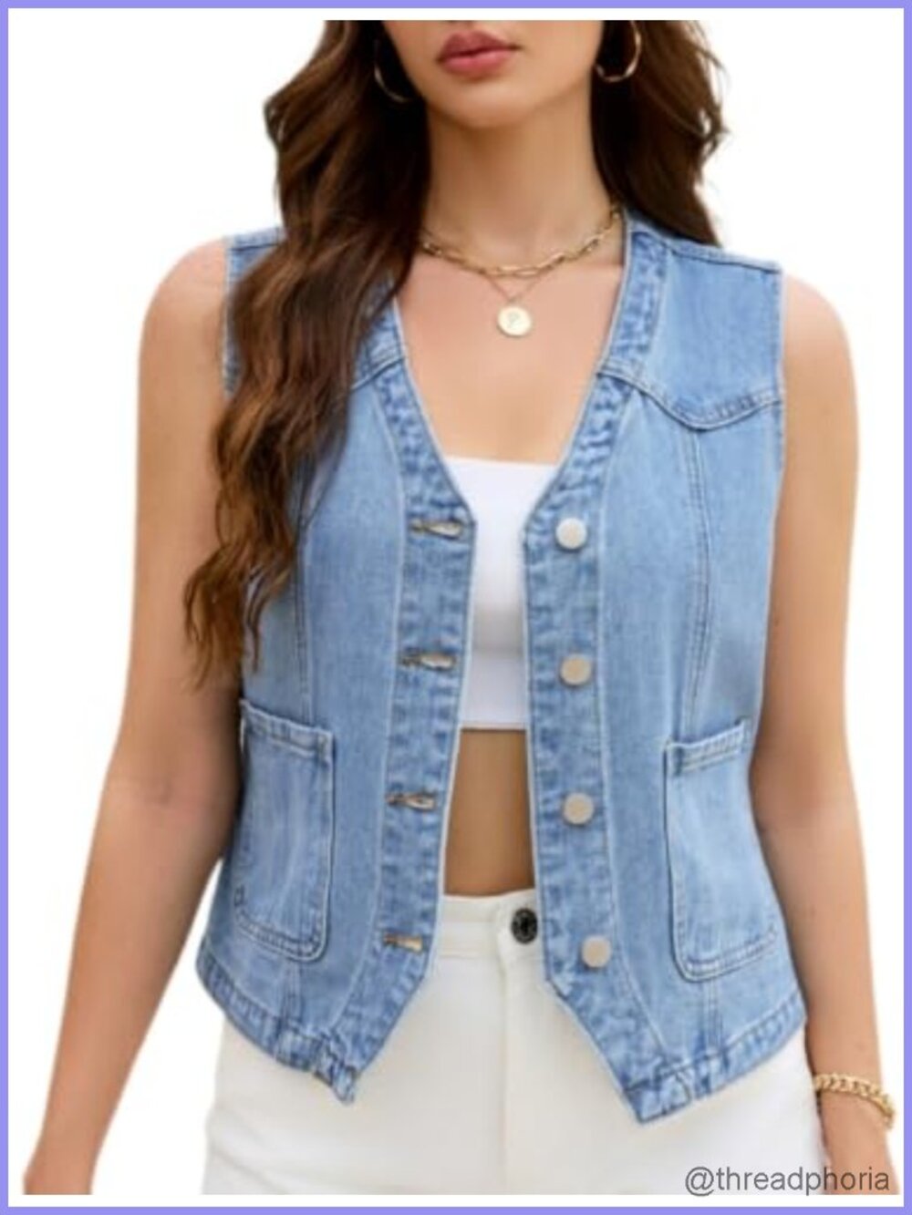 Cotton Blend Denim Vest Sleeveless V Neck Button Down Waistcoat